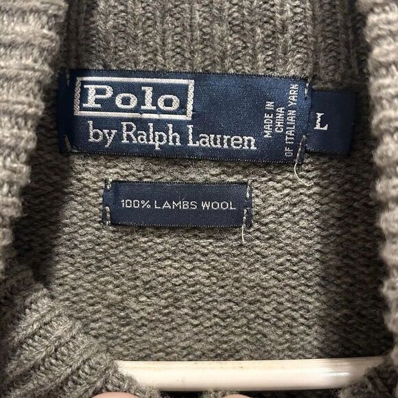 Polo Ralph Lauren Sweater Mens Size Large Gray Lambs‎ Wool 1/4 Zip Preppy - Picture 3 of 5